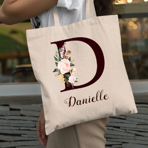 Minimal Letter D Blush Floral Personalised Gift Tote Bag