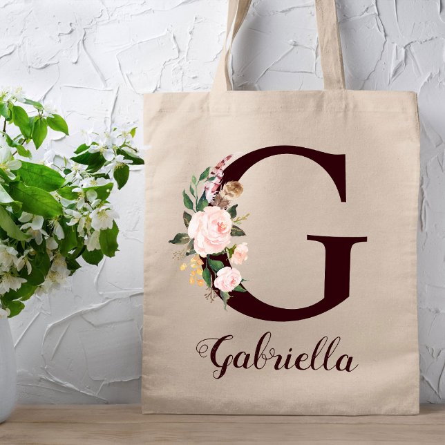 Minimal Letter G Blush Floral Personalised Gift Tote Bag (Creator Uploaded)
