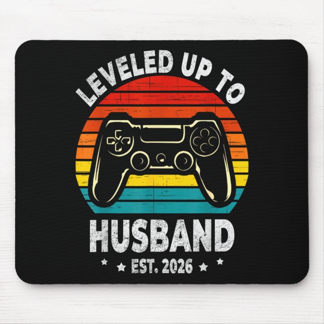 Minimal Leveled Up Husband Est 2026 Mouse Mat (Front)