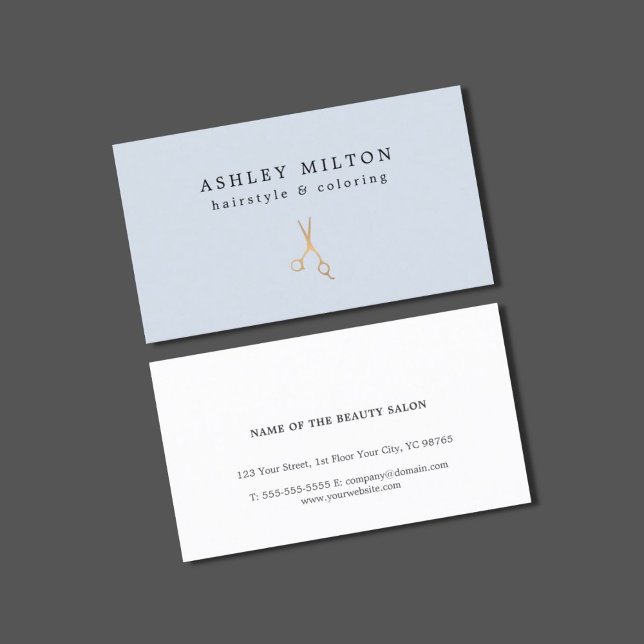 Minimal Light Blue Faux Gold Scissors HairStylist  Business Card (Creator Uploaded)
