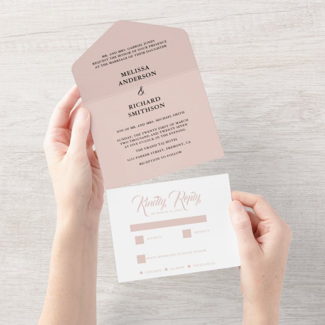 Minimal Light Blush Pink And Black  Wedding All In One Invitation (Tearaway)