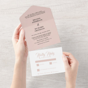 Minimal Light Blush Pink And Black Wedding All In One Invitation