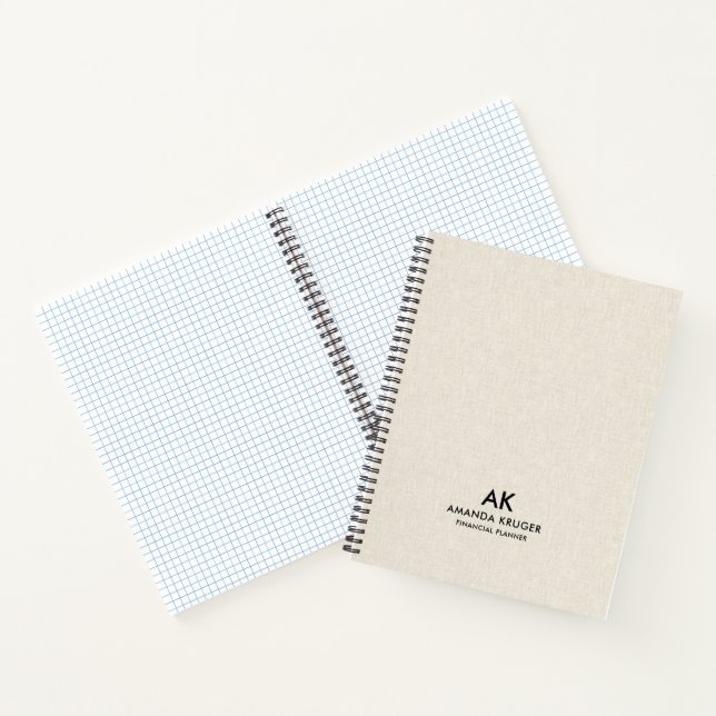 Minimal Light Cream Linen Texture Black Typography Notebook (Inside)