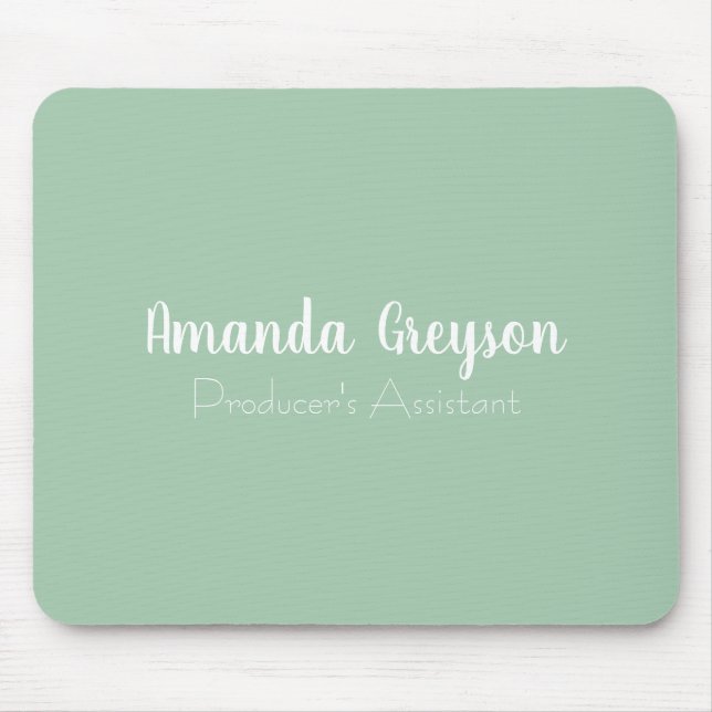Minimal Light Green Monogram Name & Job Position Mouse Mat (Front)