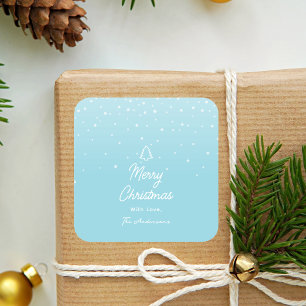 Minimal Light Pastel Blue Snowy Merry Christmas  Square Sticker