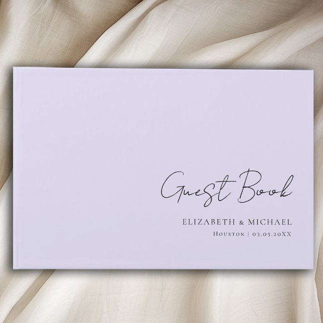 Minimal, Light-Purple Handwriting Script Wedding  Guest Book (Minimal, Light-Purple Handwriting Script Wedding Guest Book with your name and date.)