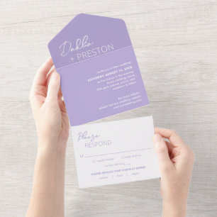 Minimal Lilac Modern Wedding All In One Invitation