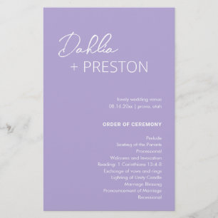 Minimal Lilac Modern Wedding Program
