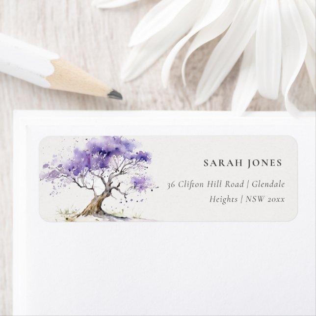 Minimal Lilac Watercolor Jacaranda Tree Address (Insitu)