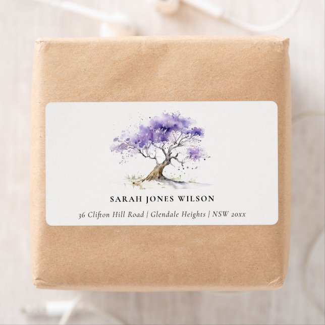 Minimal Lilac Watercolor Jacaranda Tree Address (Insitu)