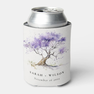 Minimal Lilac Watercolor Jacaranda Tree Wedding Can Cooler