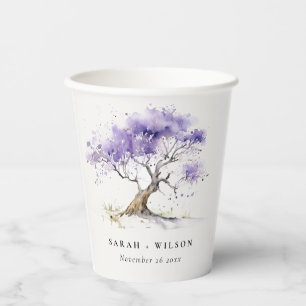Minimal Lilac Watercolor Jacaranda Tree Wedding Paper Cups