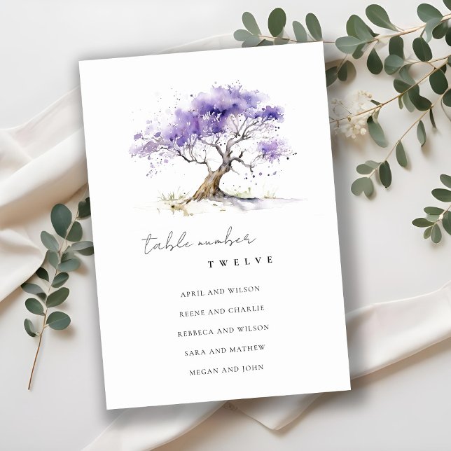 Minimal Lilac Watercolor Jacaranda Tree Wedding Table Number (Creator Uploaded)