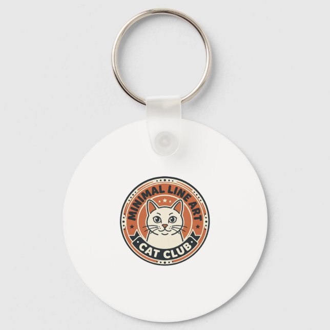 Minimal Line Art Cat Cat Lover Gift - Minimal Line Key Ring (Front)