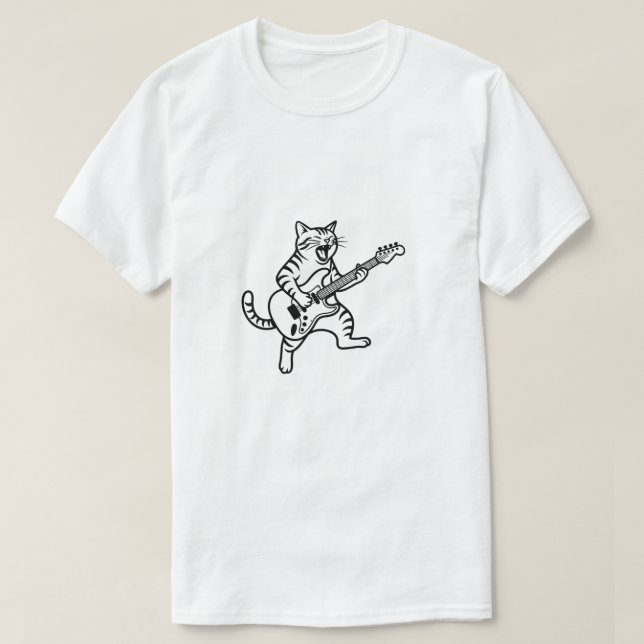 Minimal Line Art Cat Guitar T-Shirt for Men (Design Front)