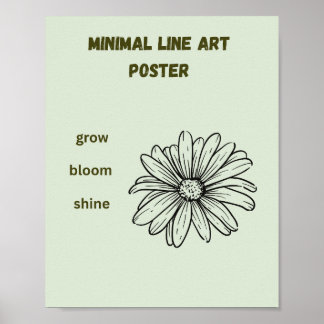 Minimal Line Art Daisy Grow Bloom Shine Green Post Poster