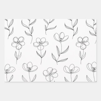 Minimal Line Art Floral Wrapping Paper Sheet
