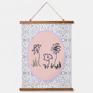 Minimal Line Art Flowers - Hanging Tapestry