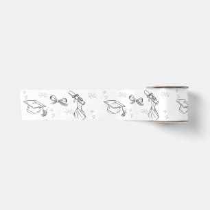 Minimal Line Art Graduation Wrapping Paper Satin Ribbon
