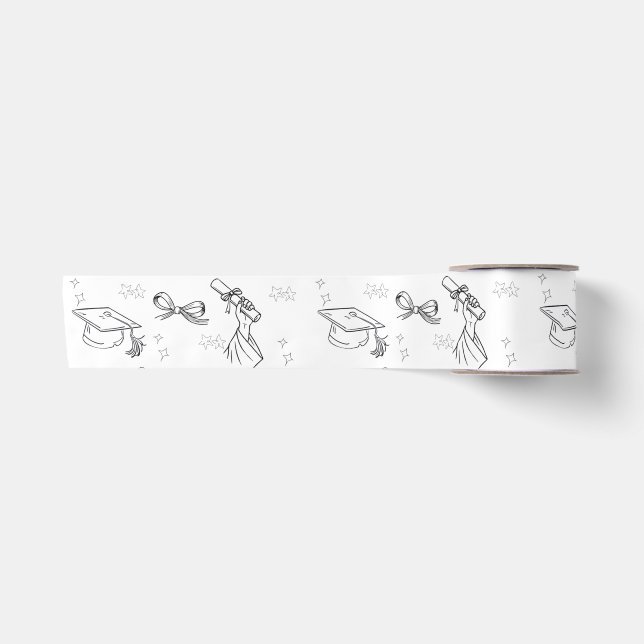Minimal Line Art Graduation Wrapping Paper Satin Ribbon (Front)