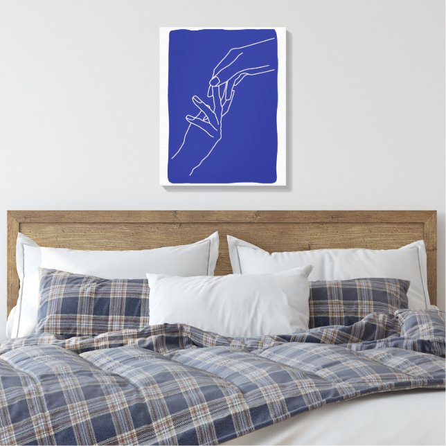Minimal Line Art Hands Abstract Modern Blue Poster Canvas Print (Insitu(Bedroom))