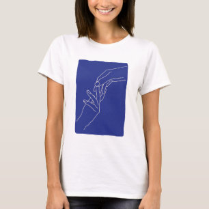 Minimal Line Art Hands Abstract Modern Blue Poster T-Shirt