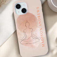 Minimal Line Art Meditating Woman Watercolor