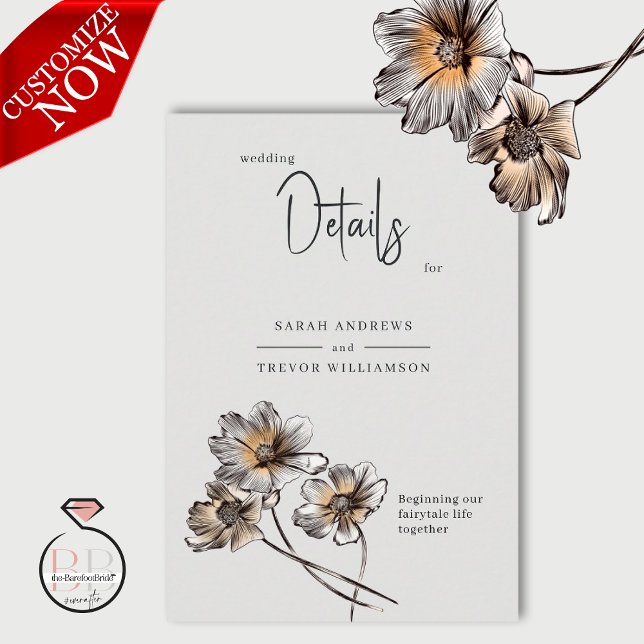 Minimal Line Art Terracotta Poppies Enclosure Card (Easy to customize)