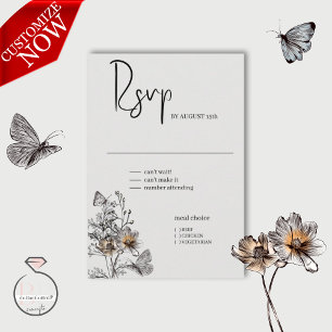 Minimal Line Art Terracotta Poppies RSVP Card