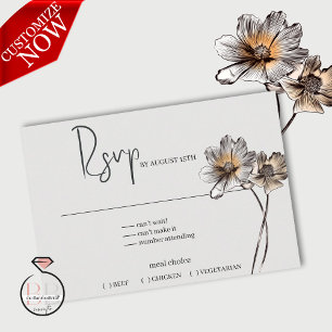 Minimal Line Art Terracotta Poppies RSVP Card