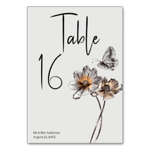 Minimal Line Art Terracotta Poppies Table Number