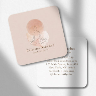 Minimal Line Art Woman Yoga Meditation Square Business Card