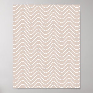 Minimal Line Chevron Pattern Beige And White Poster