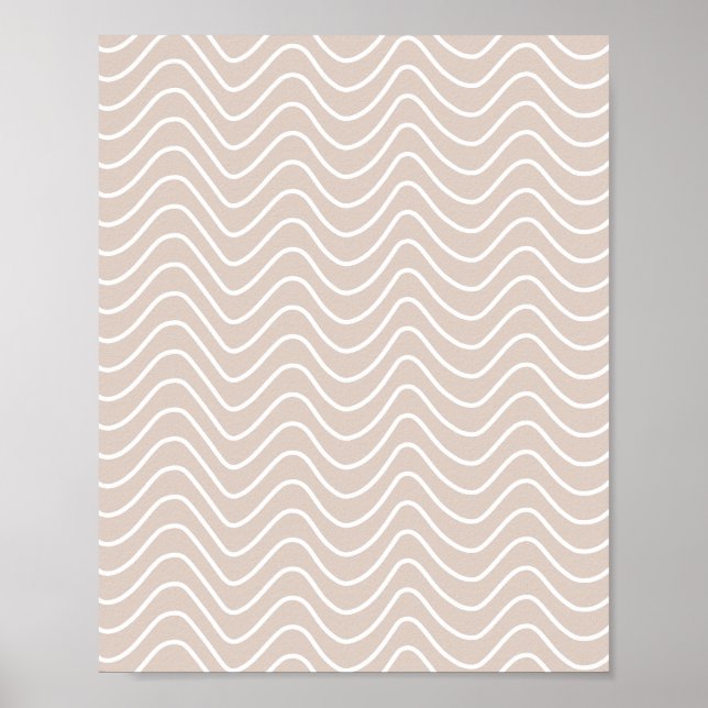 Minimal Line Chevron Pattern Beige And White Poster (Front)