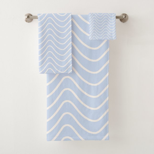 Minimal Line Chevron Pattern Coastal Light Blue Bath Towel Set (Insitu)