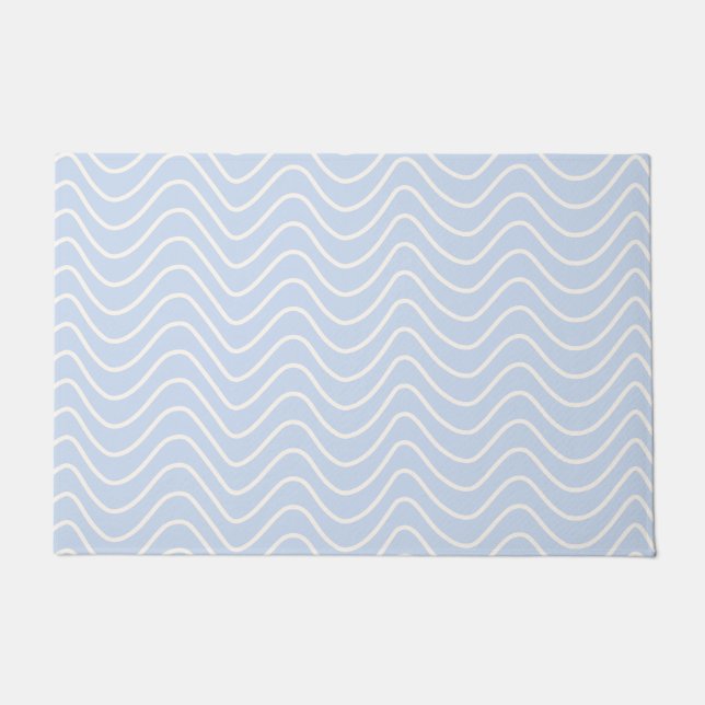 Minimal Line Chevron Pattern Coastal Light Blue Doormat (Front)