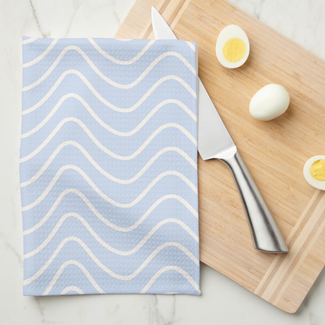 Minimal Line Chevron Pattern Coastal Light Blue Tea Towel (Quarter Fold)