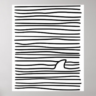 Minimal Line Drawing Simple Unique Shark Fin Gift Poster