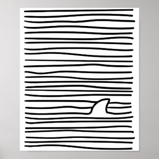 Minimal Line Drawing Simple Unique Shark Fin Gift Poster