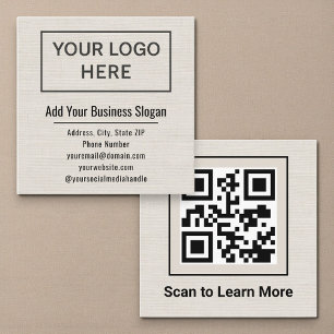 Minimal Linen Square QR Code Social Media Business Card