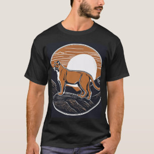 Minimal Linocut of a Mountain Lion: Kathleen Neele T-Shirt