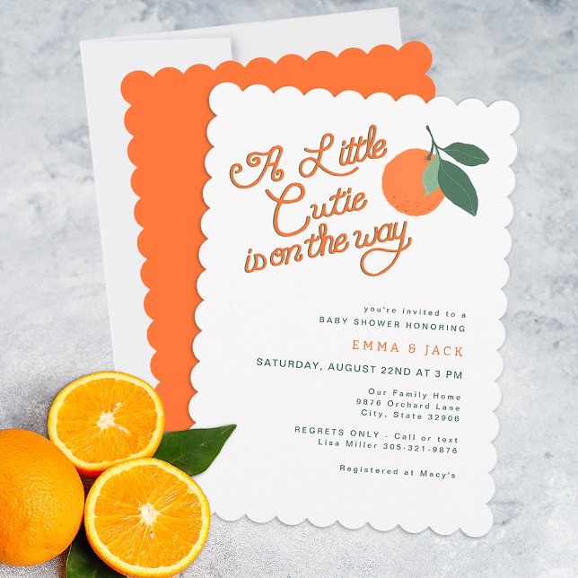 Minimal Little Cutie Clementine Baby Shower Invitation (Modern Little Cutie Baby Shower Invitation)
