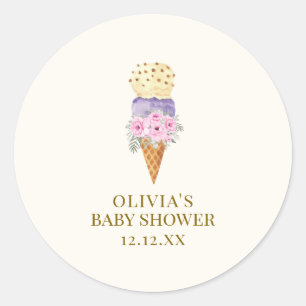 Minimal Little Flower Scoop Ice Cream Baby Shower Classic Round Sticker