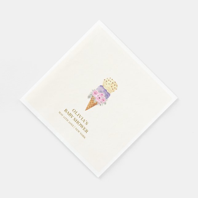 Minimal Little Flower Scoop Ice Cream Baby Shower Napkin (Corner)