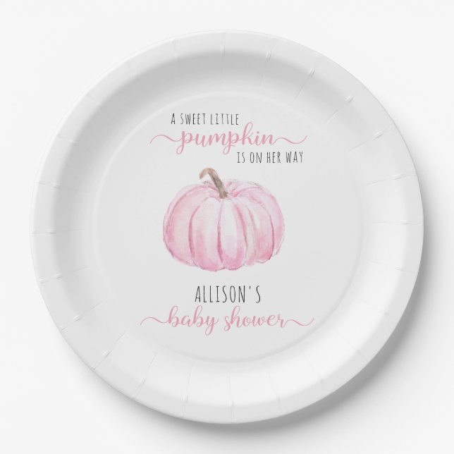 Minimal Little Pumpkin Watercolor Baby Shower Paper Plate (Front)