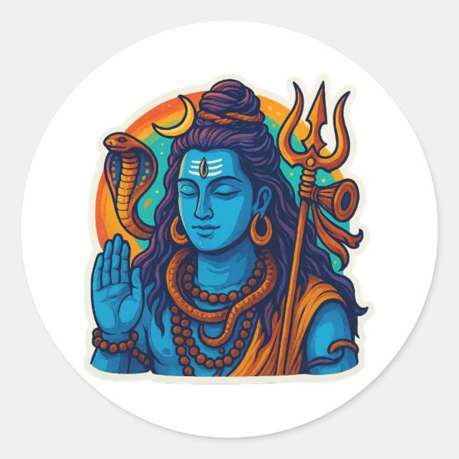 Minimal Lord Shiva Illustration – Trishul, Damru Classic Round Sticker (Front)