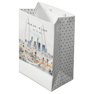 Minimal Los Angeles, California Watercolor Wedding Medium Gift Bag