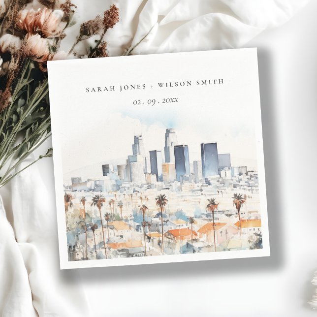Minimal Los Angeles, California Watercolor Wedding Napkin (Creator Uploaded)