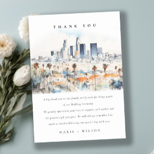 Minimal Los Angeles, California Watercolor Wedding Thank You Card