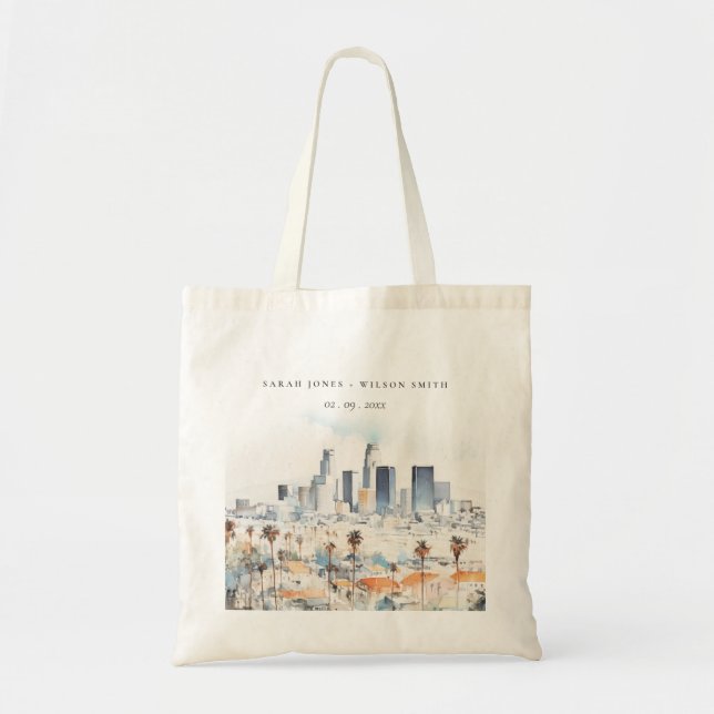 Minimal Los Angeles, California Watercolor Wedding Tote Bag (Front)